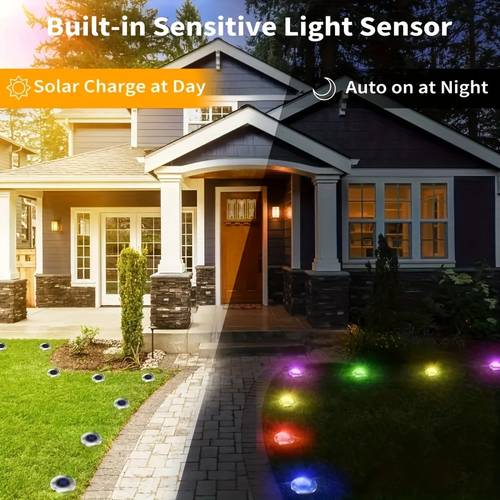 16pcs colorful 8led solar powered stainless steel ground lights for garden and lawn decoration automatic color charge rust resistant outdoor lighting with adjustable brightness solar garden lights