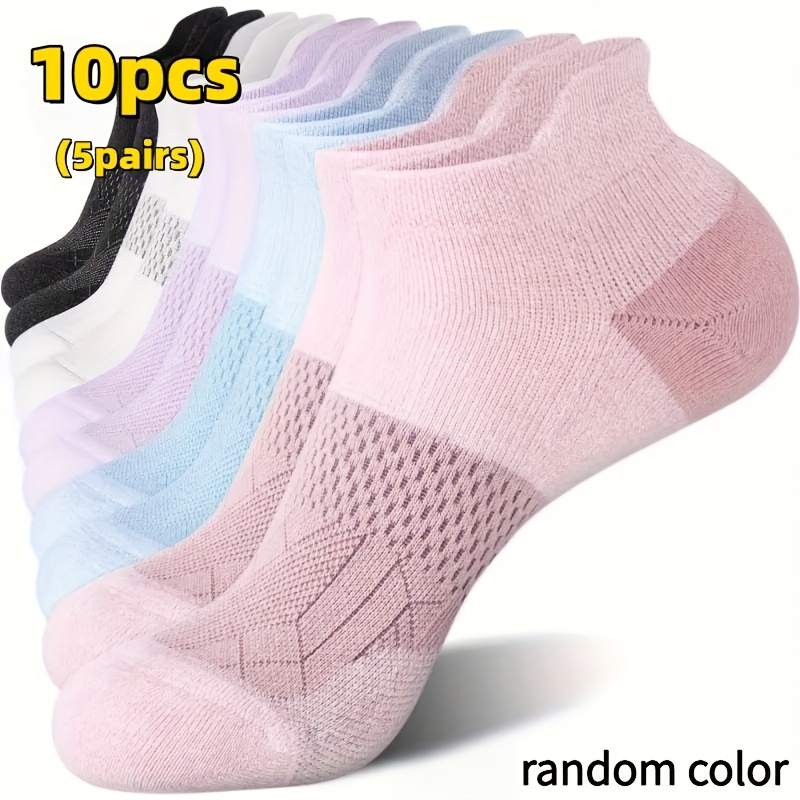 TEMU Random 5 Pairs Women's Compression Short Socks - Arch Support And Low-cut Athletic Socks, Moisture-wicking Breathable Fabric, Use For Fitness,
