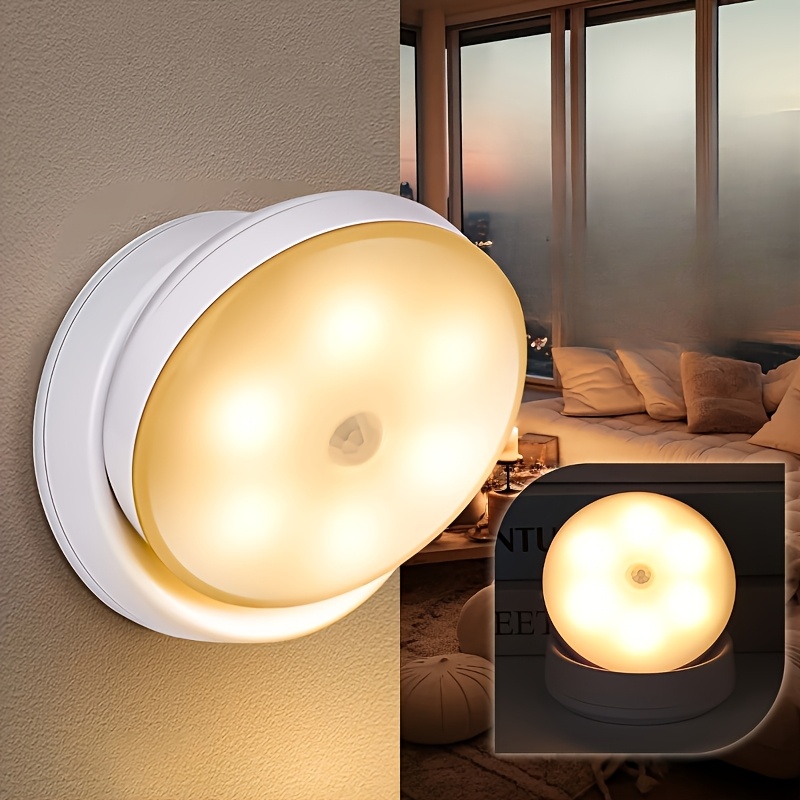 TEMU Motion Sensing Night Light, 360 Degree Rotatable Led Night Light, Portable Rechargeable Night Light For Indoor Use In Bedrooms, , Kitchens,