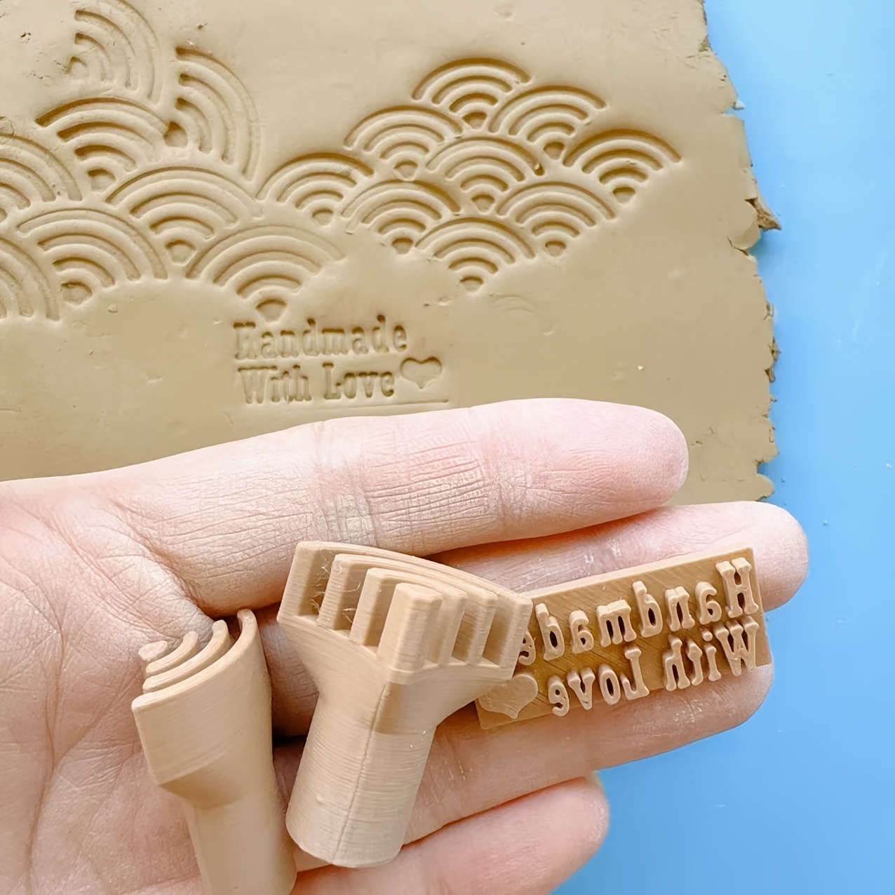 TEMU 3pcs Wave-shaped Clay Stamp Mold And "" Stamp Set, Made Of Plastic With Clear Textures. This -pattern Stamp Tool Set Is Perfect For Beginner