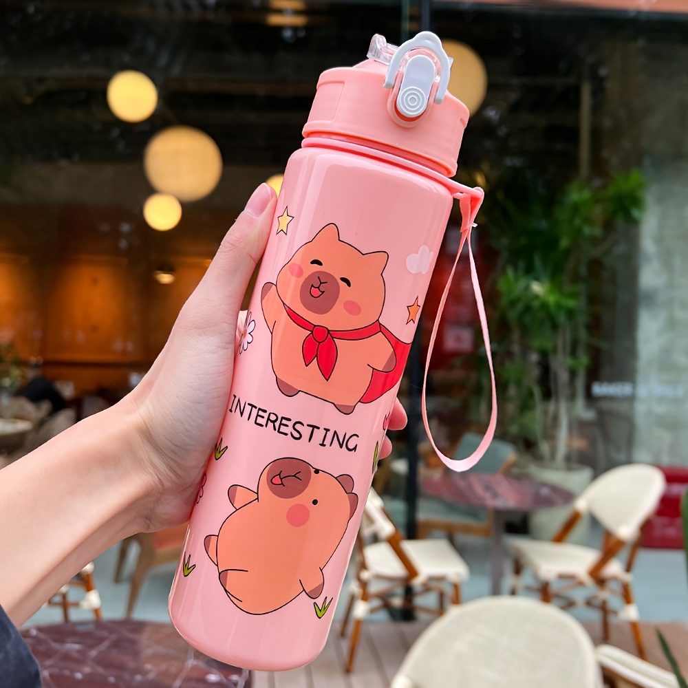 Image of 1pc 700ml (. 23oz) Cute Cartoon Pattern Plastic Straw Cup With Leak-proof Woven Handle Strap - Perfect For Holidays, Camping, Picnics & School Gifts, Best For Christmas, Perfect For Thanksgiving