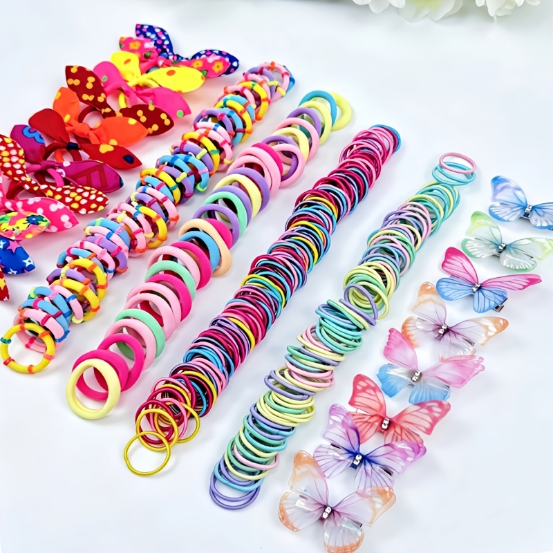 265pcs Random Mixed Color Butterfly Hair Tie and Clip Kit