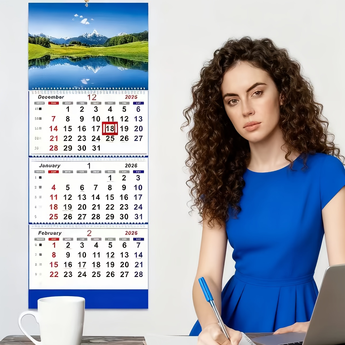 Image of 1pc, Off Shipping Calendar, December 2025 - 2027. Yo Double Wire Binding, 3 Sets Of Calendar Design, And Lower 3 Months At A , Indicating Of The Year. Large Grid Dates Are Convenient For Writing