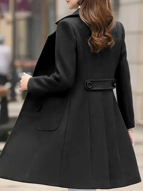 elegant beige trench coat for women chic double breasted lapel collar long sleeve midi jacket with pockets fall
