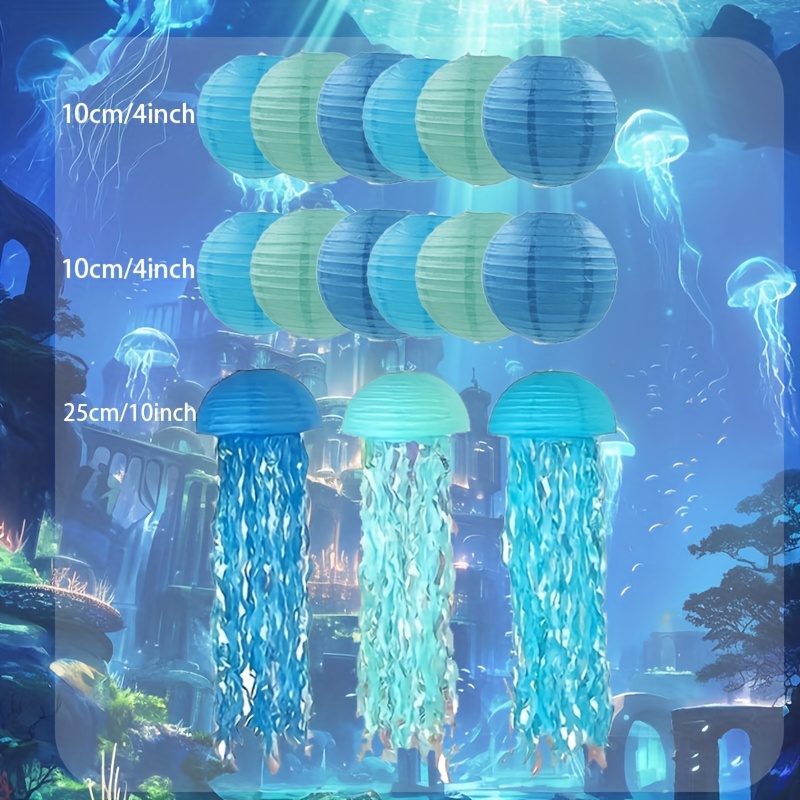 Image of 15pcs Jellyfish Paper Lanterns And Supplies Set - Under The Sea Party Decorations, Mermaid Party Decorations, Mermaid Birthday Decorations And Hanging Jellyfish Decorations