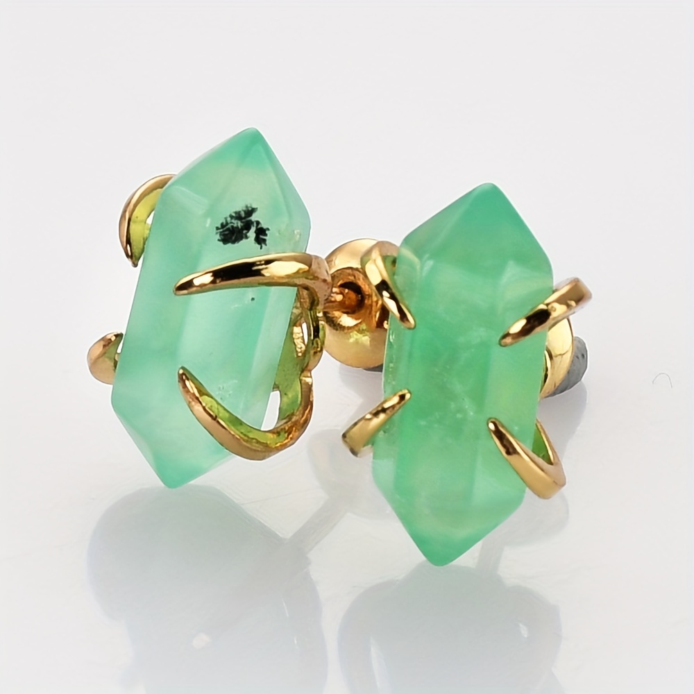 Natural Stone Hexagonal Prong-Set Stud Earrings