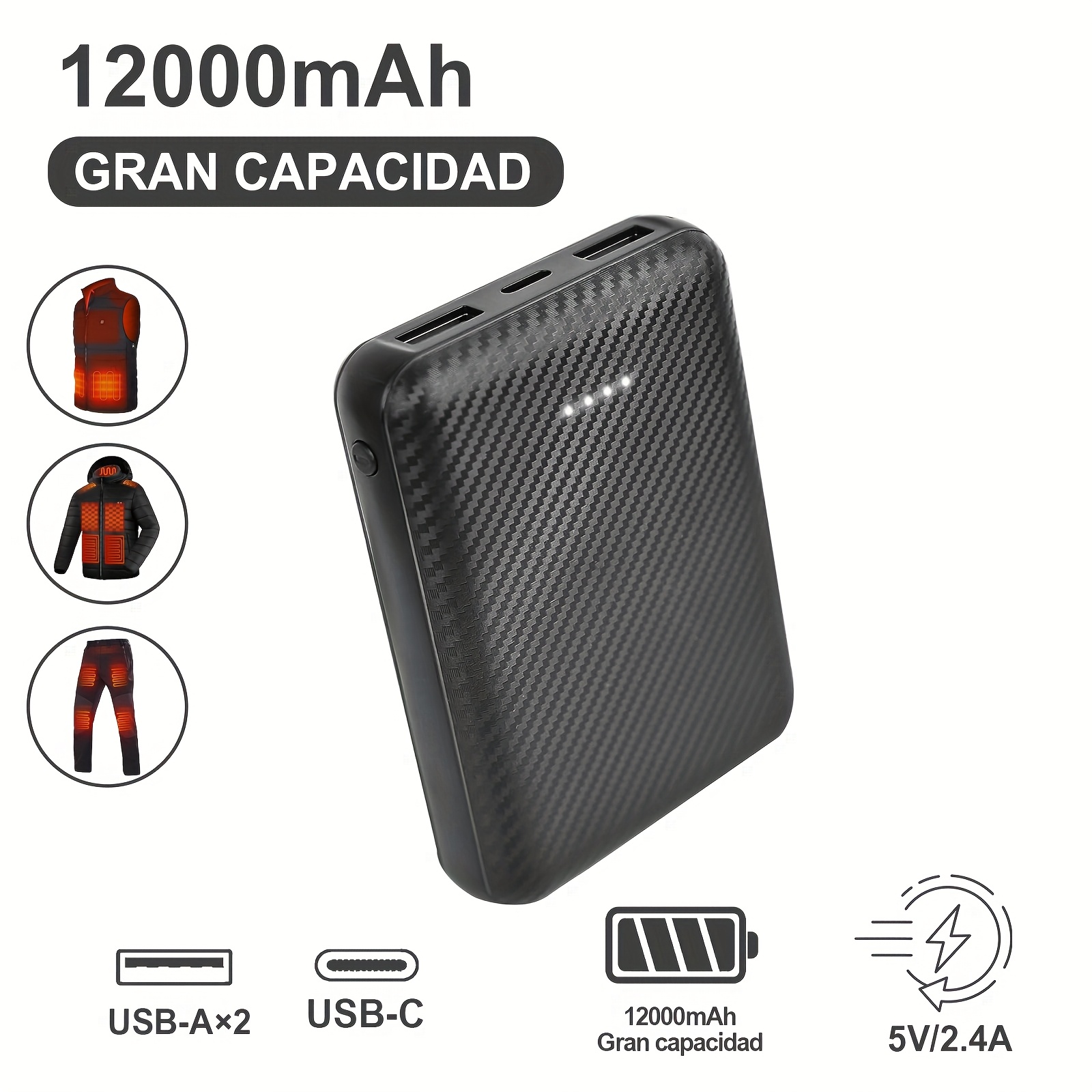 

12000mah Battery Pack For Vest - 5v/2.4a Power Bank For Jacket, Hoodie And Pants, Usb C Portable Charger Powerbank Compatible With /15/14/13/12/11 Pro/pro Max, Ipad, Samsung, Tablet And More