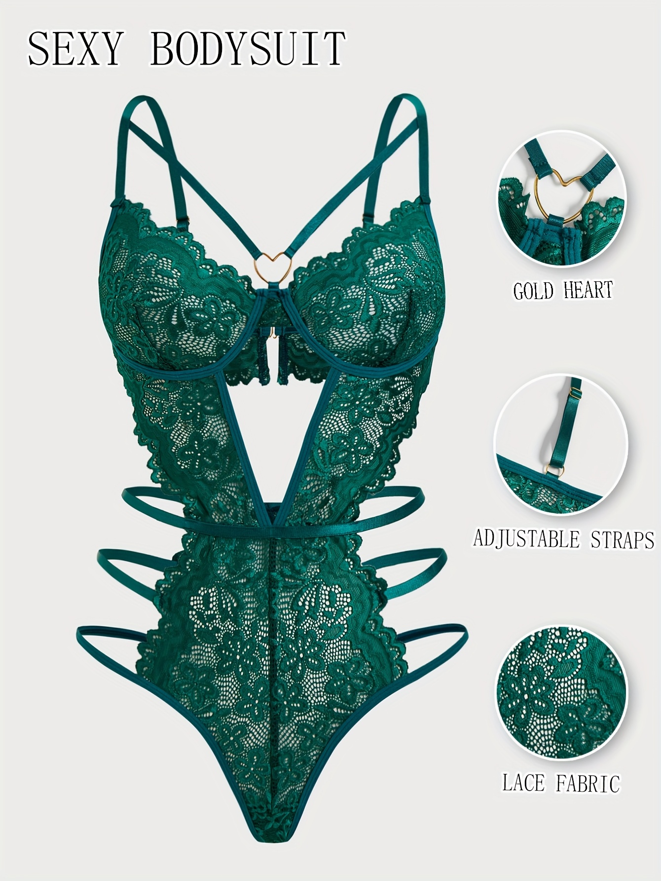 hot floral lace teddy cut heart backless bodysuit - Temu