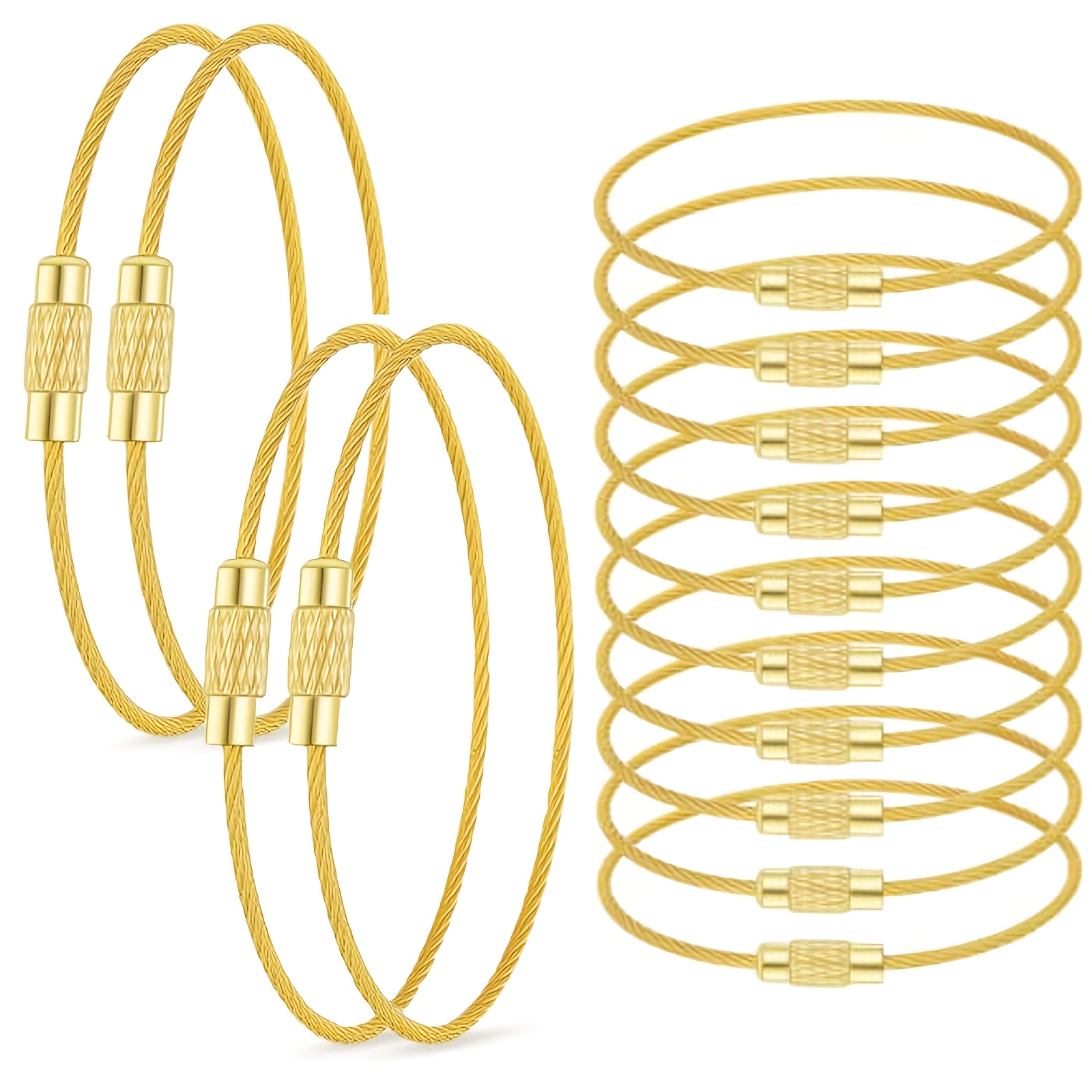 TEMU Lot de 14 anneaux porte-clés en câble, anneau porte-clés en câble doré, boucles en câble pour étiquettes de bagage, grand câble porte-clés pour