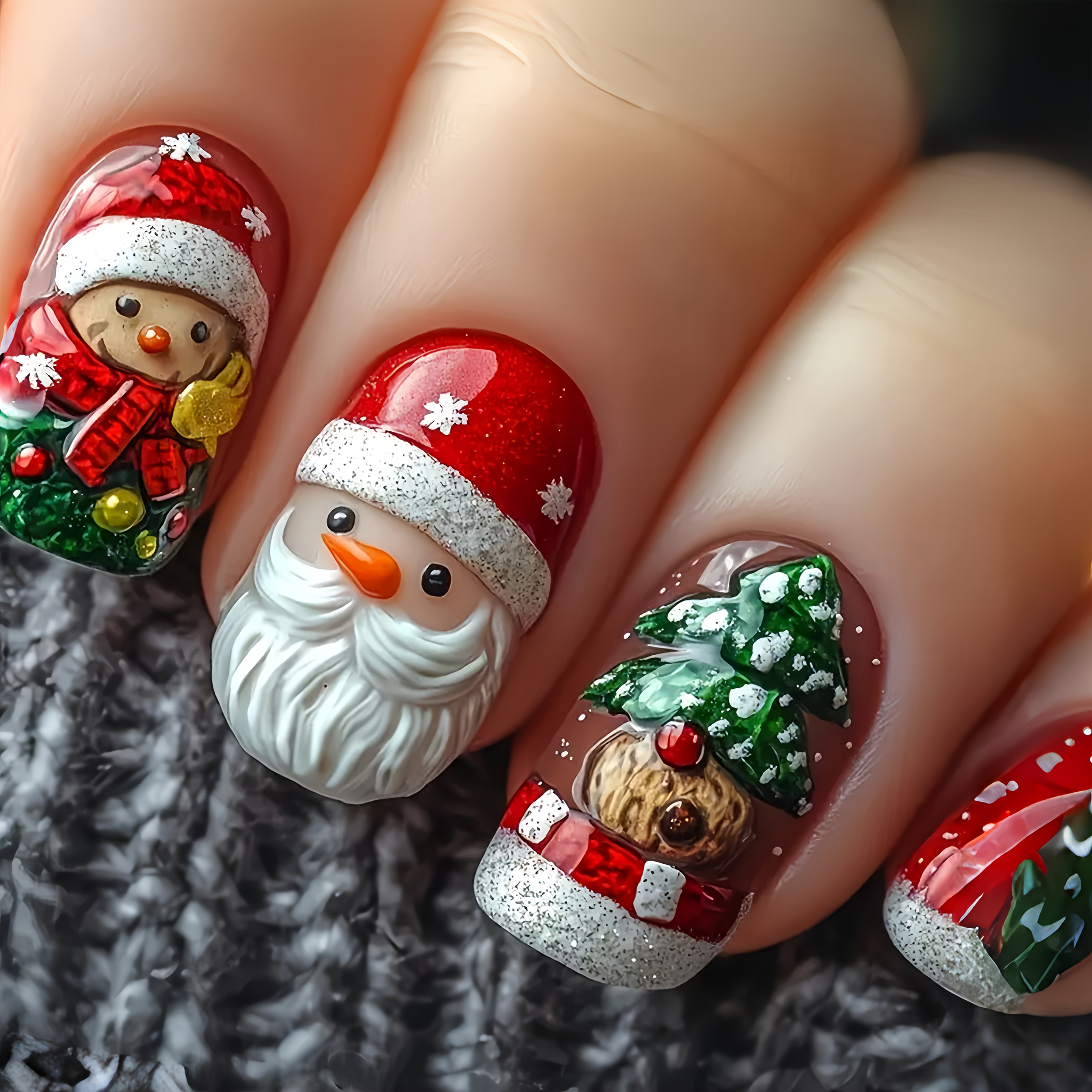 TEMU 24 pezzi di Nail Art Natalizio, Unghie Finte Albero di Natale , Unghie con Motivo Cartoon, Nail Art Natalizio, Unghie Multicolore Verde, Unghie
