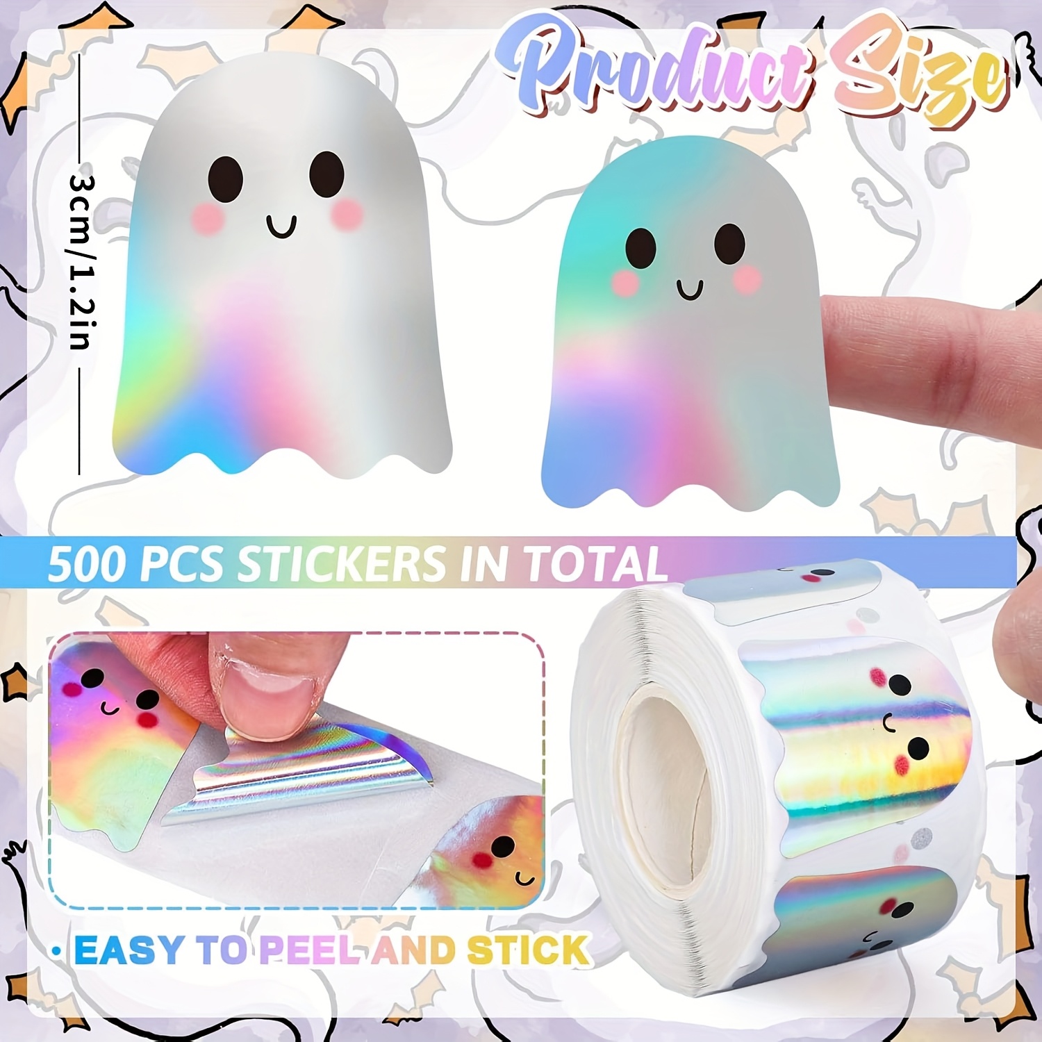 500pcs 1.2in/3cm Cute Halloween Glitter Shaped Diy Waterproof Stickers, Glitter Self-adhesive Stickers, Halloween Party Envelope Decoration Packaging Label Stickers, Behavior Reward Stickers