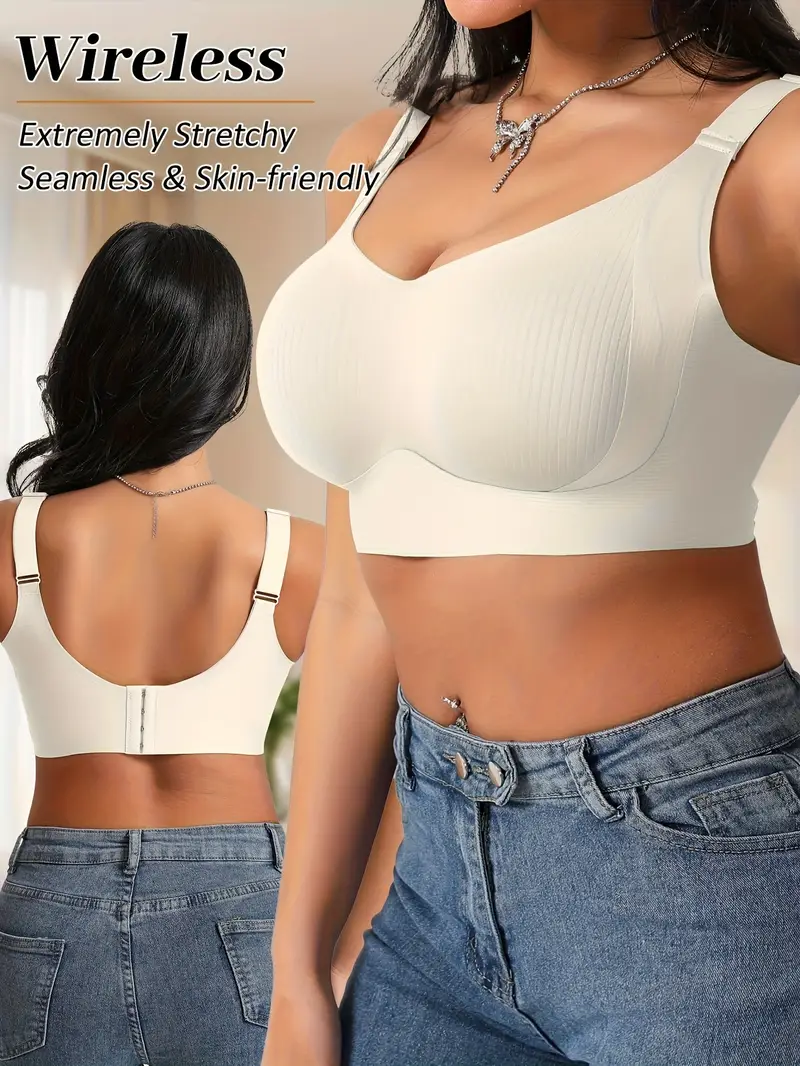 3pcs womens bras wire free seamless t shirt bras with back closure lift support non everyday special occasion bras in beige black white smooth everyday bras for bra extender able undergarment backless dress compatible adjustable straps wirefree design Product details 3