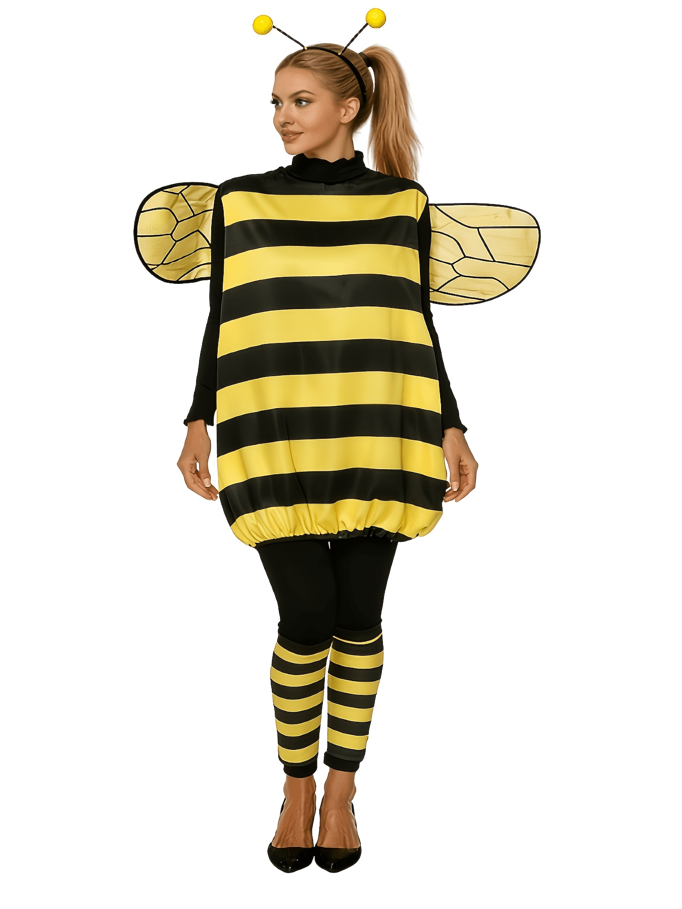 imagen del artículo disfraz de carnaval de abeja para cosplay [vestido,  , calcetines] talla       abeja amarilla lindo traje de actuación animal 3 piezas set