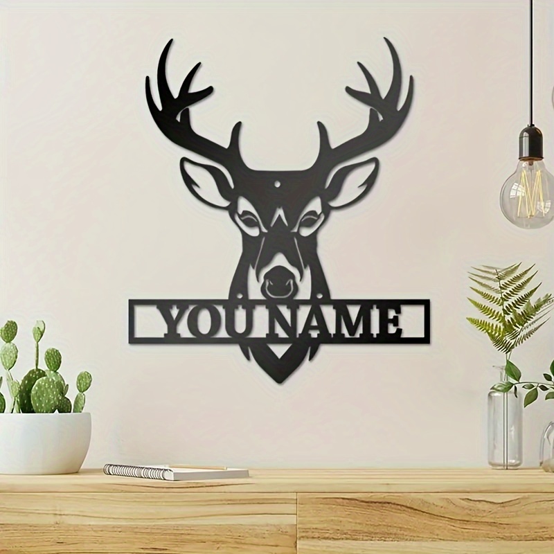 

1pc Customizable Metal Sign, Customized Name Elk Head Pattern Metal Wall Decoration, Perfect Gift For Weddings, Anniversary, Valentine's Day, Home Decor, Wall Art