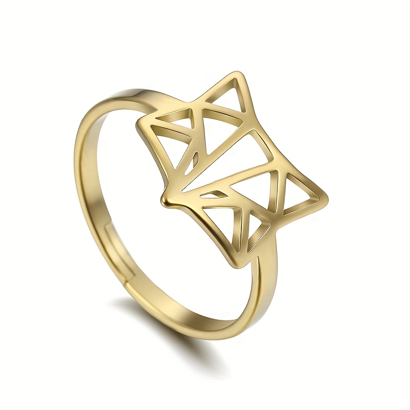 Image of 1pc Unisex Hollow Fox Ring Stainless Steel Adjustable Size Jewelry Wedding Anniversary Gift