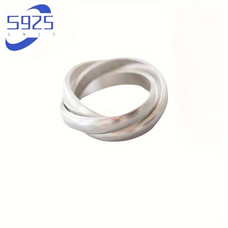 

S925 Silver Glossy Simple Temperament Elegant Simple Hip-hop Personalized Index Finger Ring Women's European And Luxury Style Three-ring Ring Women's Jewelry Gift For Girlfriend About 5.