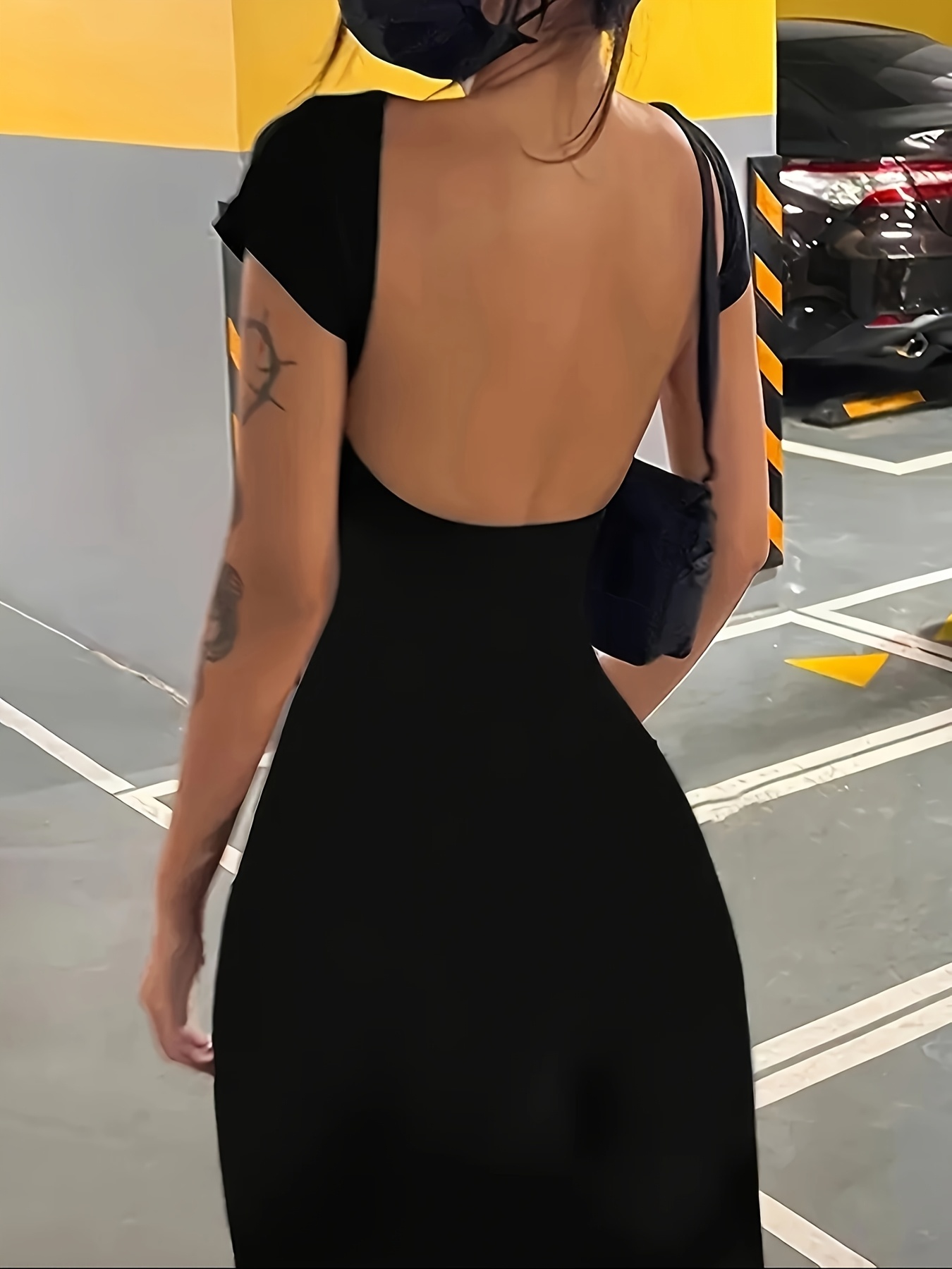 tight fitting short sleeved dress backless solid color - Temu Qatar