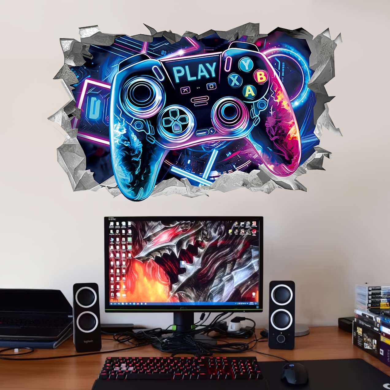 

Vinyl Wall Decals Of 3d Gaming Consoles - Removable Stickers Designed For Gamers, Featuring A Contemporary Style, Decorating Bedrooms, Apply And , Ideal For Game Room Decor.