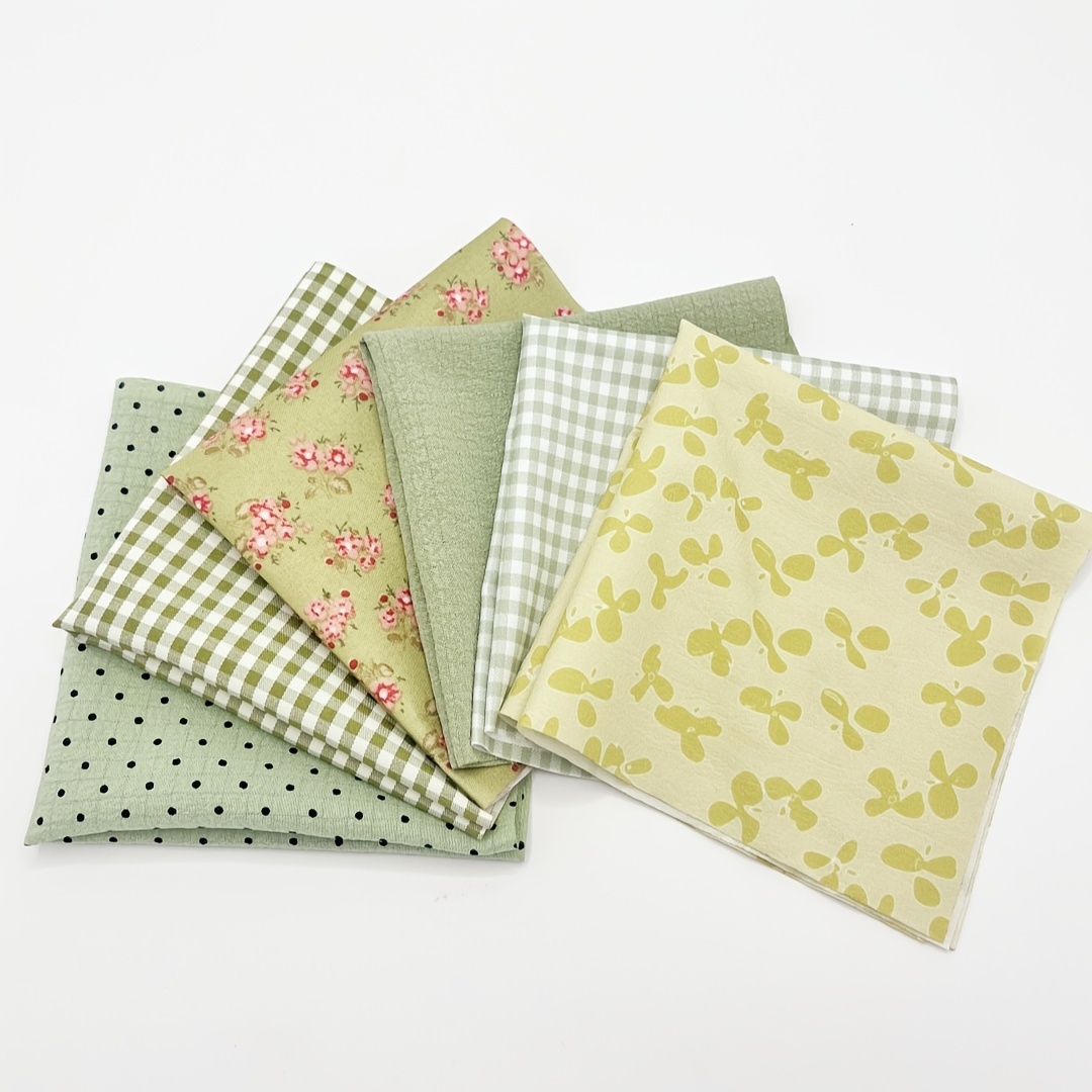 

6pcs Green Diy Fabric Pack, Suitable For Hand Sewing Projects, All Fabric, Suitable For Diy Crafts And