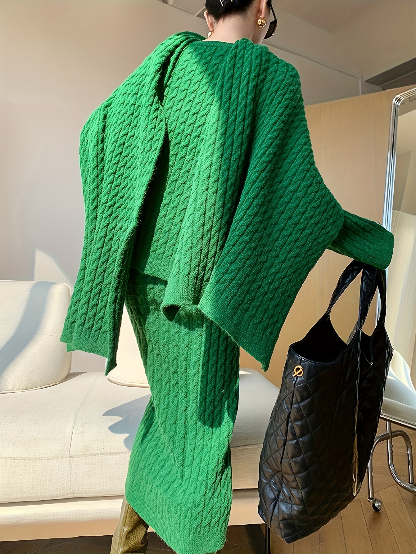 womens green sweater dress shawl scarf set stylish long - Temu Germany