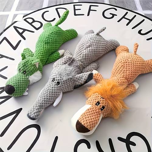 1 3pcs large dog toy with sound plush toy lion wolf elephant cartoon pet toys for dogs companionship and relief teeth grinding squeaky chew toy suitable for all sizes of dogs