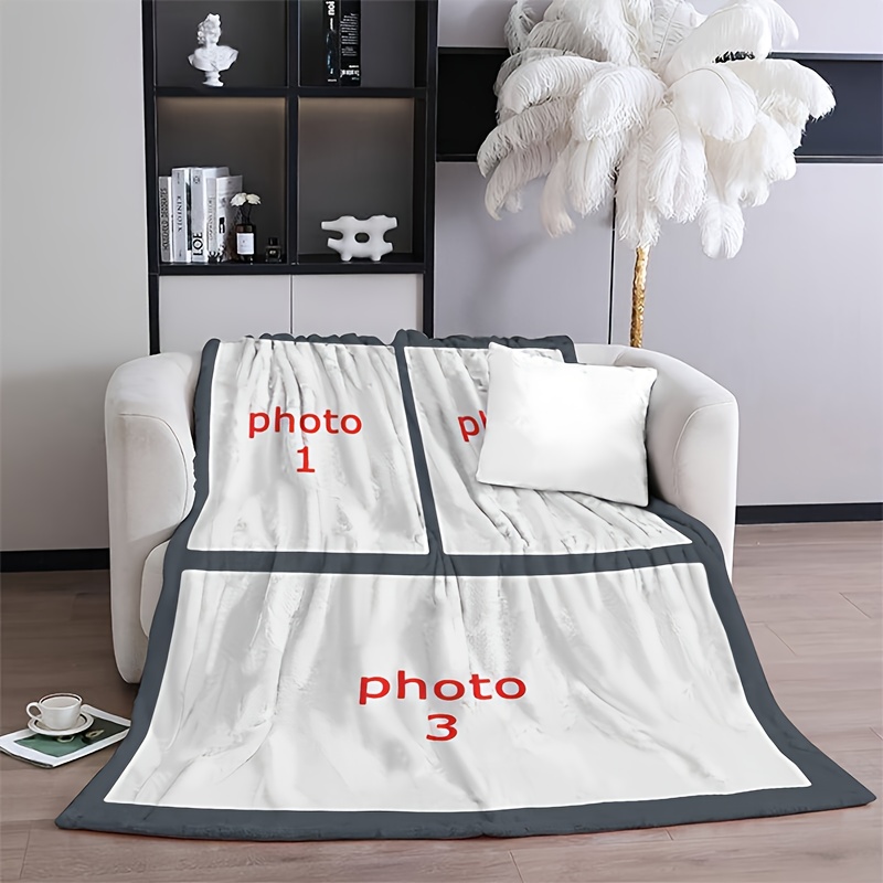 TEMU 1pc Personalized Photo Collage Blanket - Custom Photo Gift With Your Own Pictures, Soft Polyester Flannel For Couples, Family, Birthdays,