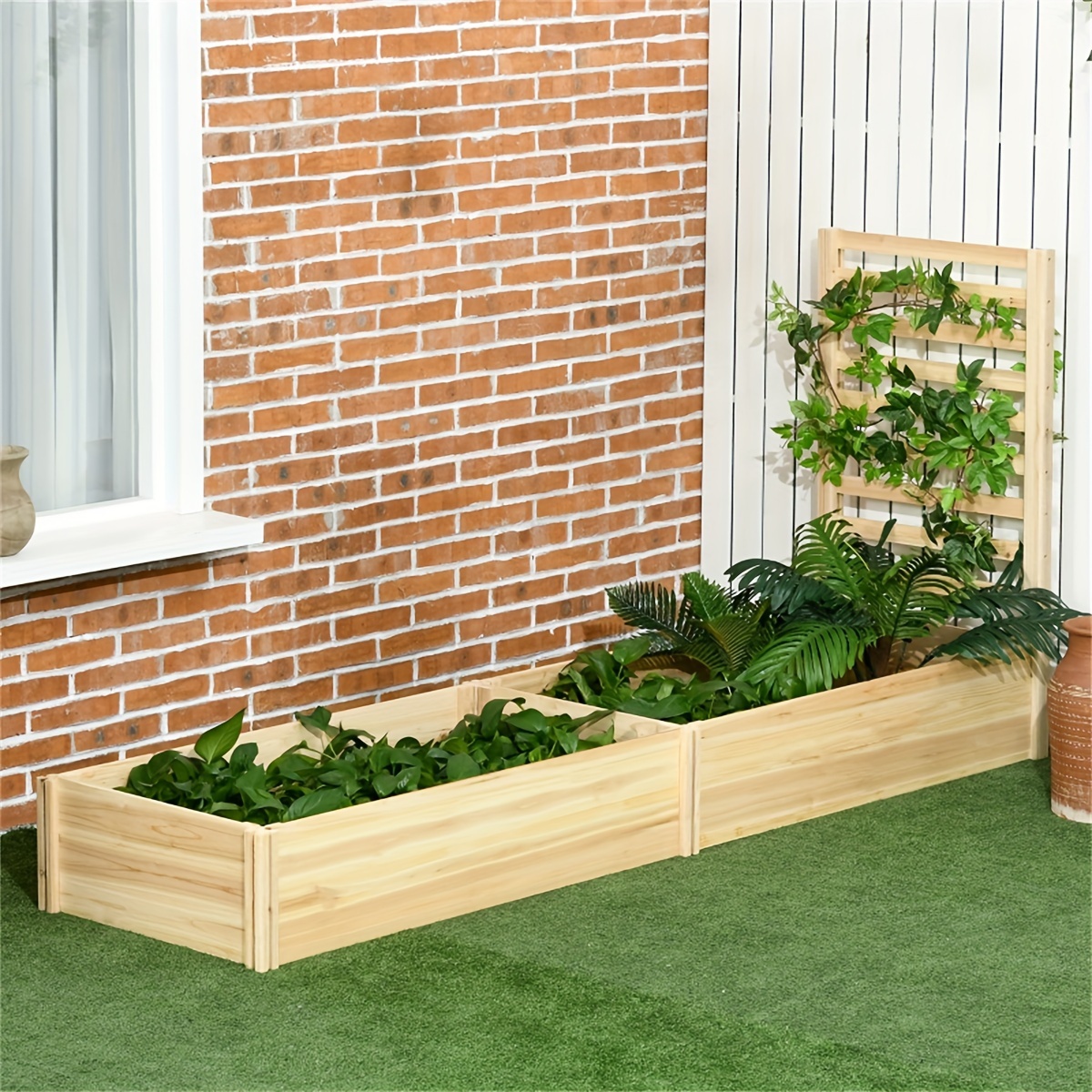 Rustic Wooden Planter Box With Lattice Privacy Screen, Garden Yard ...