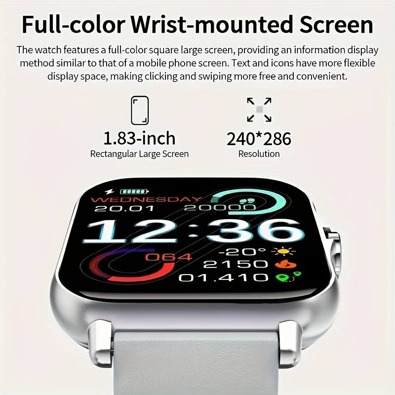 Montre Connectée 1,83 Pouces pour Femmes/Hommes, Plus de 100 Modes Sportifs, Compatible Android et IOS, Montre Légère, Écran Tactile Fluide, Bracelet en Silicone, Compagnon d'Exercice, Surveillance de la Santé/Notifications/Compteur de Pas/Calories/Activité, Appareil Connecté Moderne, Traqueur