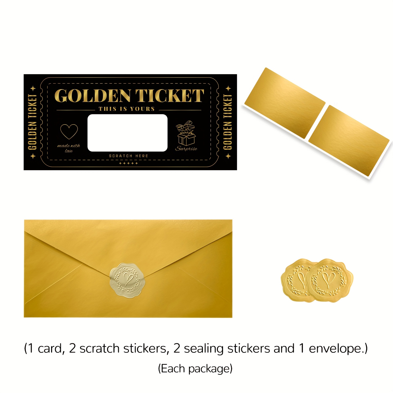 E-shop Goldene Rubbelkarten mit Umschlägen & Aufklebern – Schwarz-Goldenes Überraschungsparty-Spiel für Geburtstage, Hochzeiten Familientreffen zu