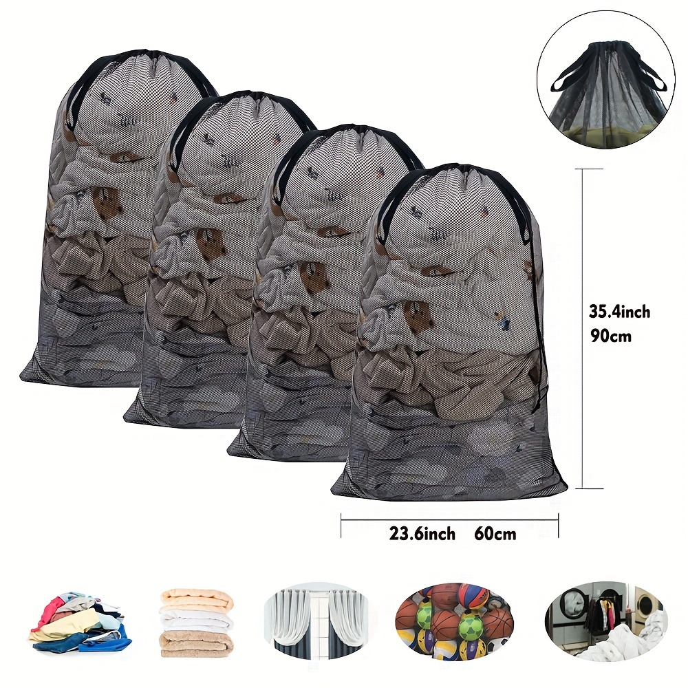 TEMU Large Mesh Laundry Bag, 24Ã36 Inches, Shopping Bag, Ball Storage Bag, Suitable For Delicate Clothes, Washing Machine Washable Bag, Suitable For
