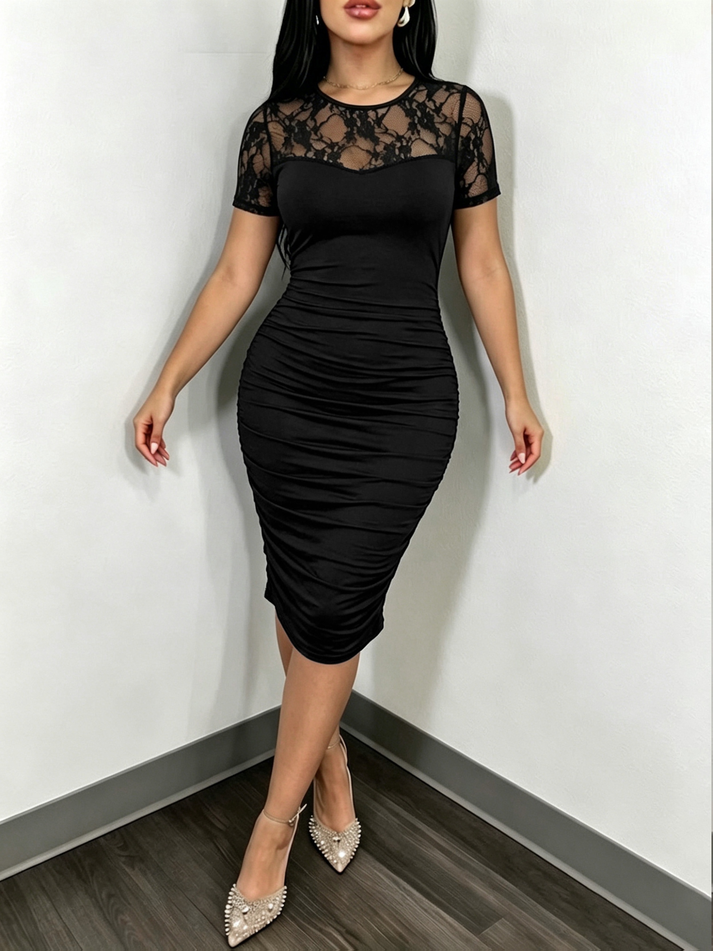 womens korean style bodycon dress solid color short sleeve