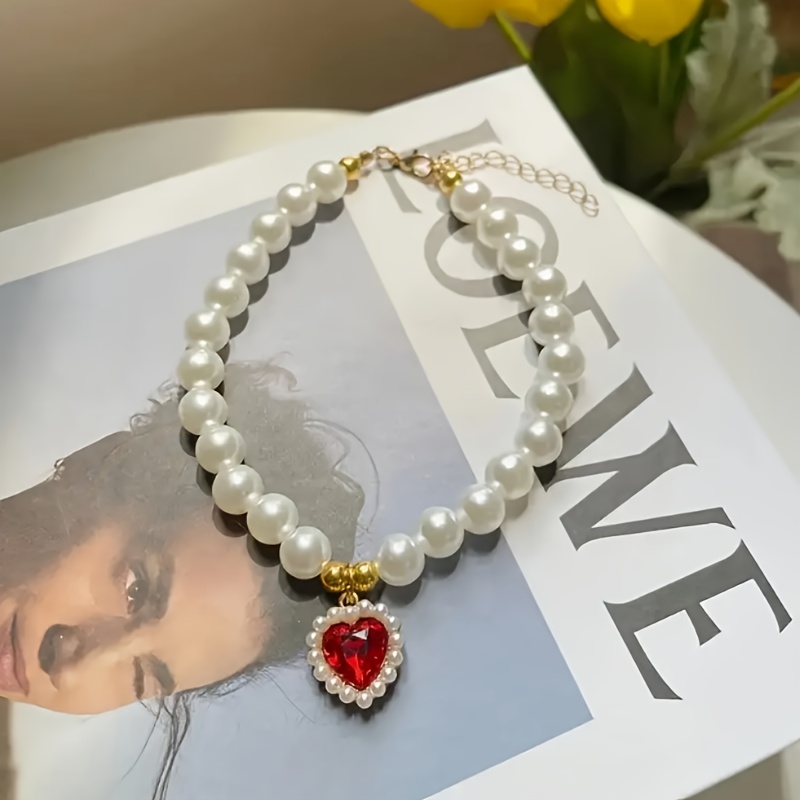 adjustable vintage pearl pet necklace with   pendant and bow charm elegant wedding accessory for dogs and cats holiday gift   fashionable design for special occasions pearl necklace Product details 7