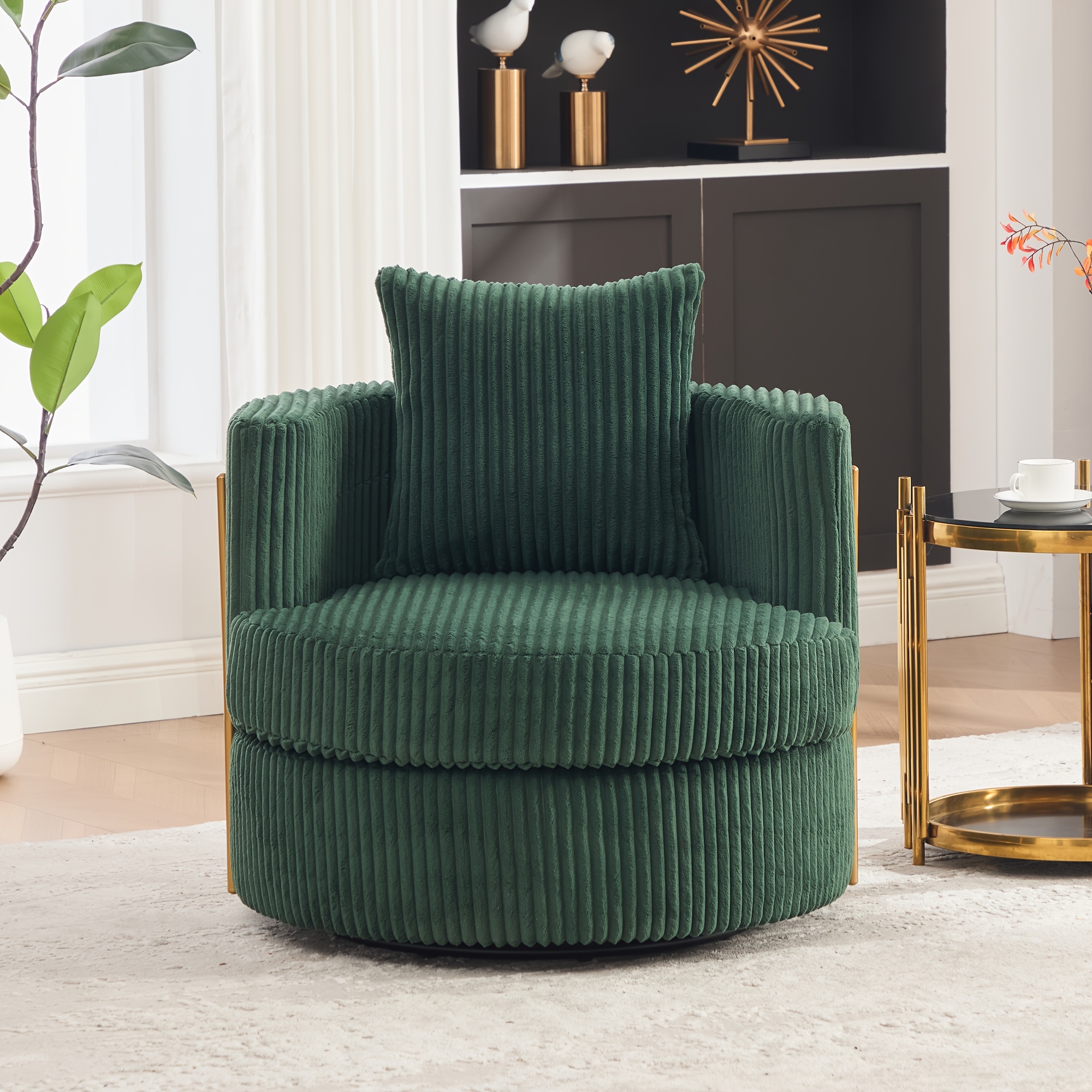Swivel Corduroy Armchair With Under-seat Storage, 360° Rotating Lounge Chair, High-density Sponge Armrest, , For Living Room And Bedroom