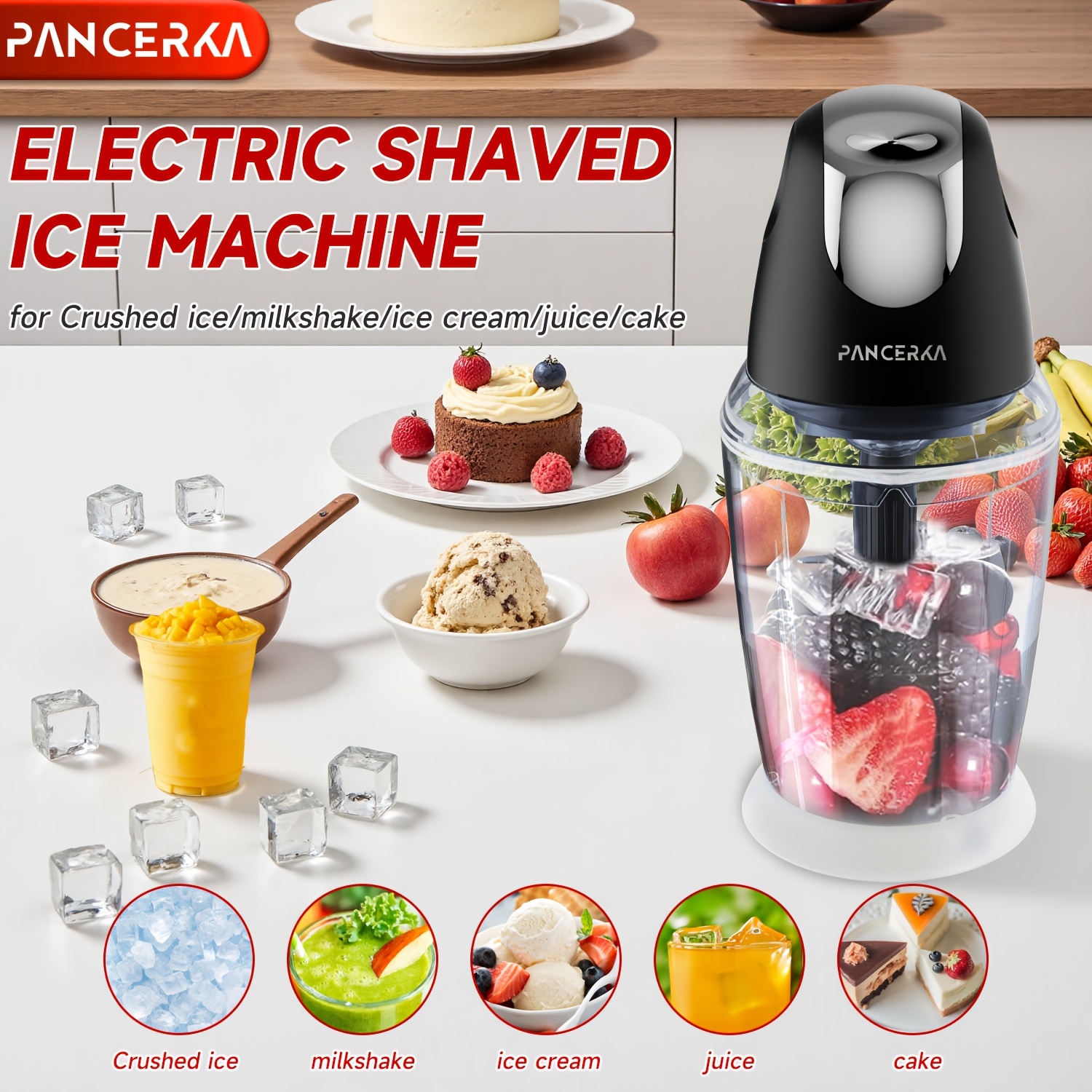 PANCERKA 1500ML elektrinis maisto smulkintuvas su mėsos malūnu, smulkintuvu, kiaušinių plaktuvas ir 6 ašmenimis, skirtas mėsai, kokteiliams, daržovėms, tyrėms, vaisiams, česnakams, didelis/mažas