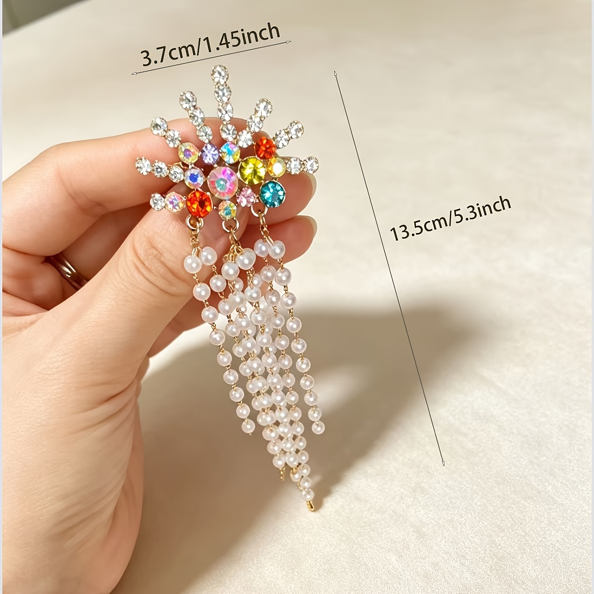 TEMU Broche de borla con de perlas y diamantes de multicolores, pin de borla larga con forma de sol, elegante accesorio para vestido de de mujer