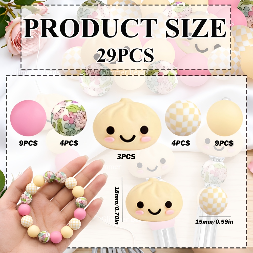 TEMU Lot de 29 perles en pour accessoires de fabrication de bijoux, adapté aux kits de bricolage que boucles d'oreilles, , chaînes de sac, stylos