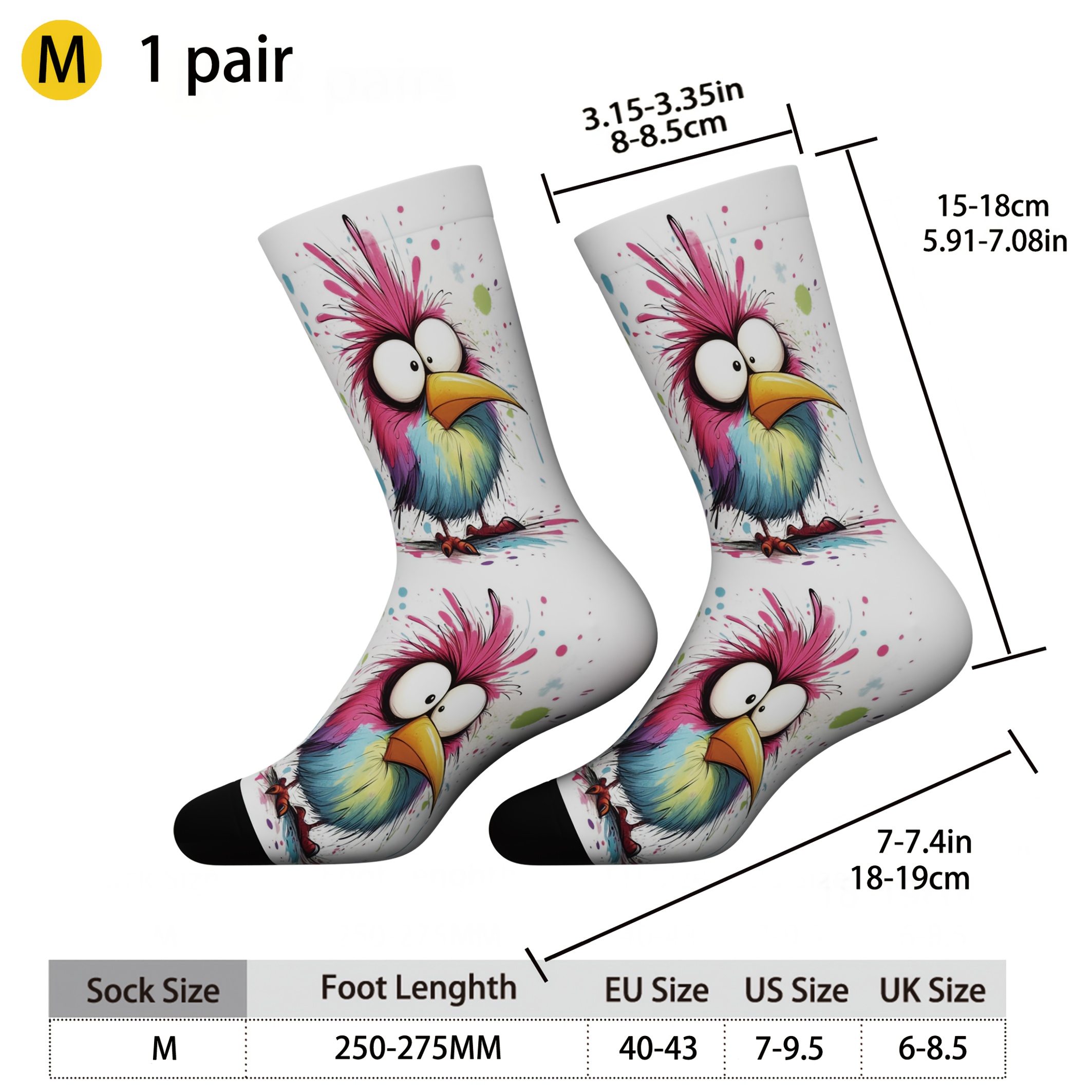 E-shop 1 Paar Herren- und Damensocken, Graffiti Niedliches Spechtmuster, Harajuku-Stil, Atmungsaktiv und Bequem, Geeignet für Outdoor-Sportarten,