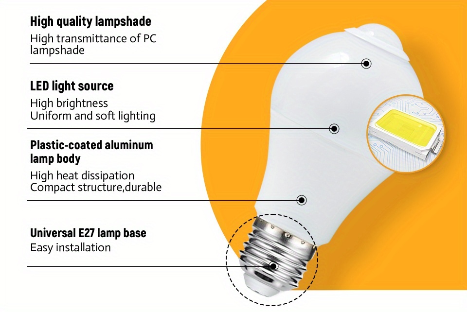 Zestaw 4 Sztuk Żarówek z Czujnikiem Ruchu, Automatyczne Włączanie od Zmierzchu do Świtu, Łatwa Instalacja, 9W AC175-265V, Nocna Lampa do Wnętrz, Idealne na Balkon i Łazienkę jako Zamiennik Żarówki Szklanej