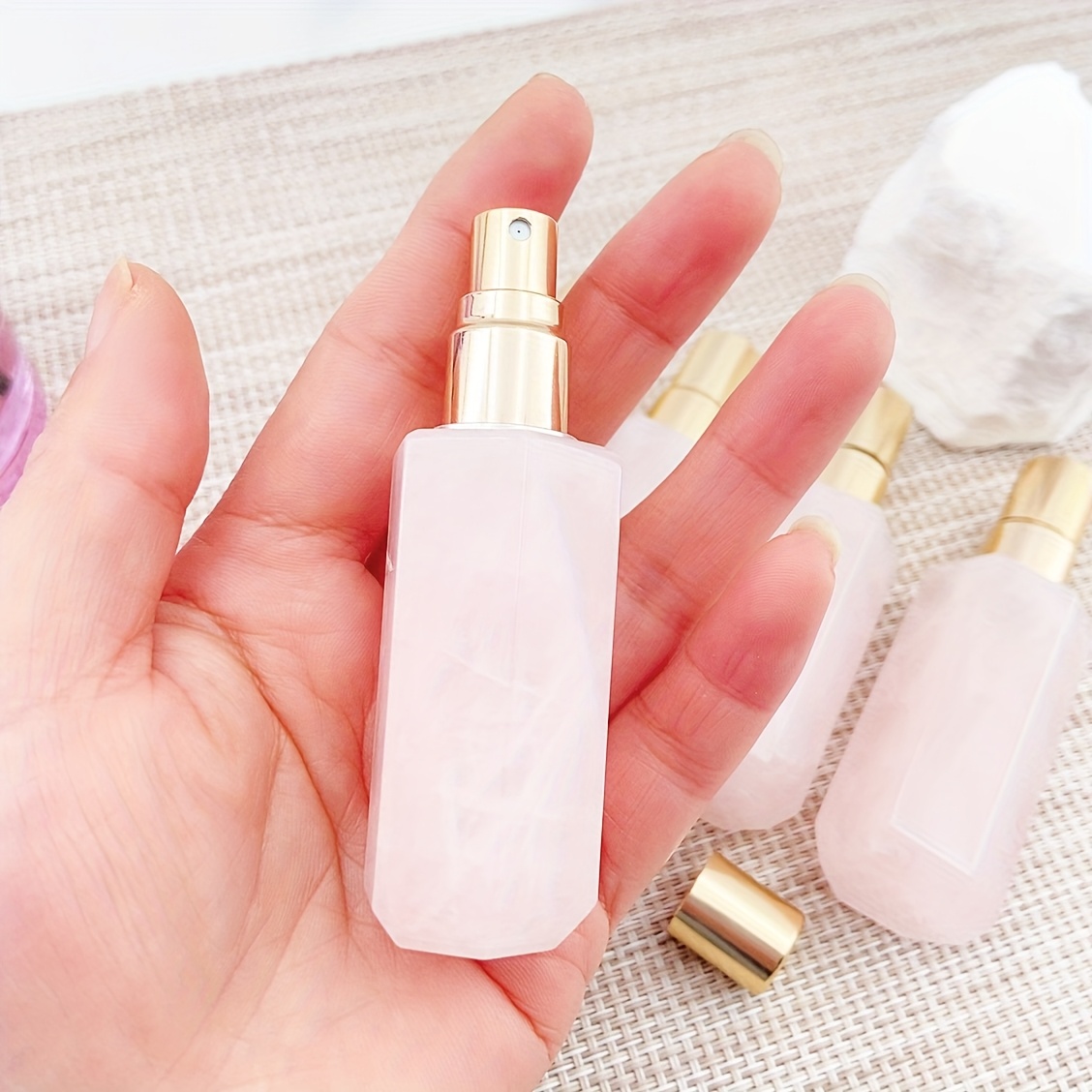 TEMU 1 Exquisite 80 Mm Quartz Hexagonal Perfume Empty Bottle, Pressed Essential Oil Bottle, Suitable For Carrying Around, Exquisite Valentine's Day