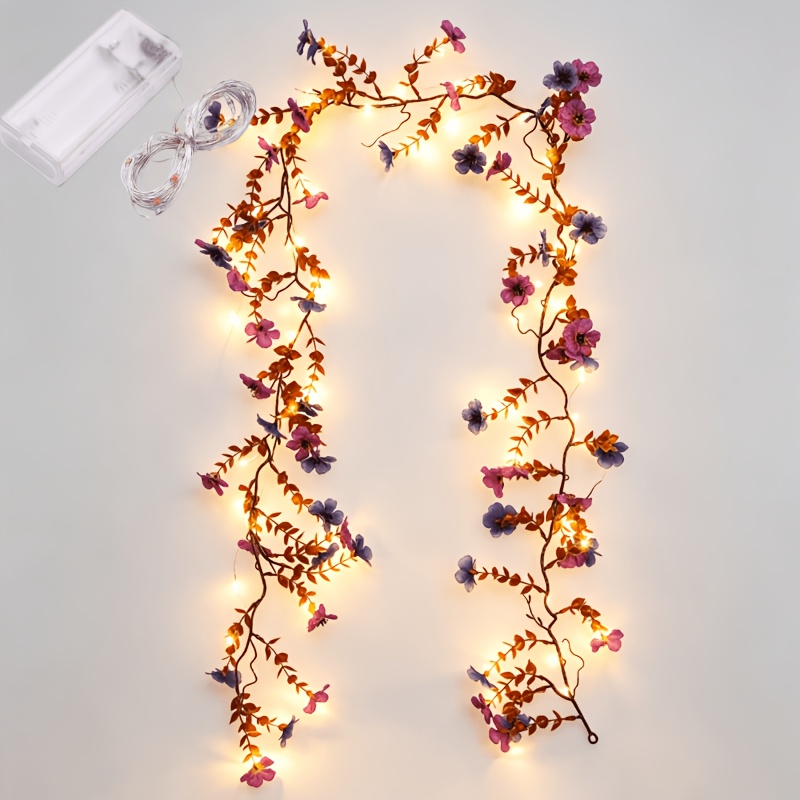 TEMU 2pcs Set Includes 1 X 180cm Autumn Phalaenopsis Orchid Vine + 1 X Warm White Led String Lights. Artificial Floral Vine Decoration, Reusable .