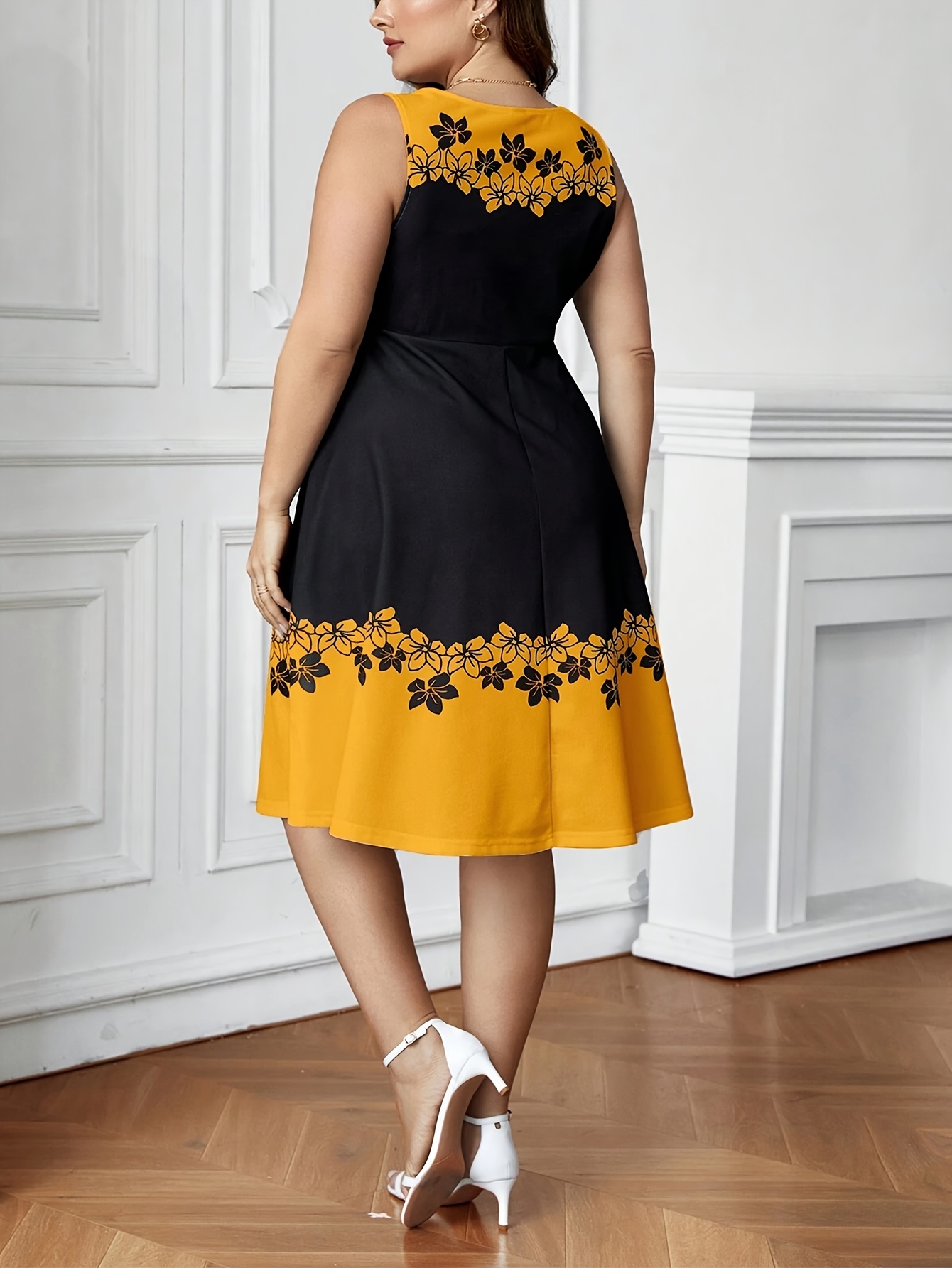 womens plus size elegant floral print sleeveless midi dress - Temu Mauritius