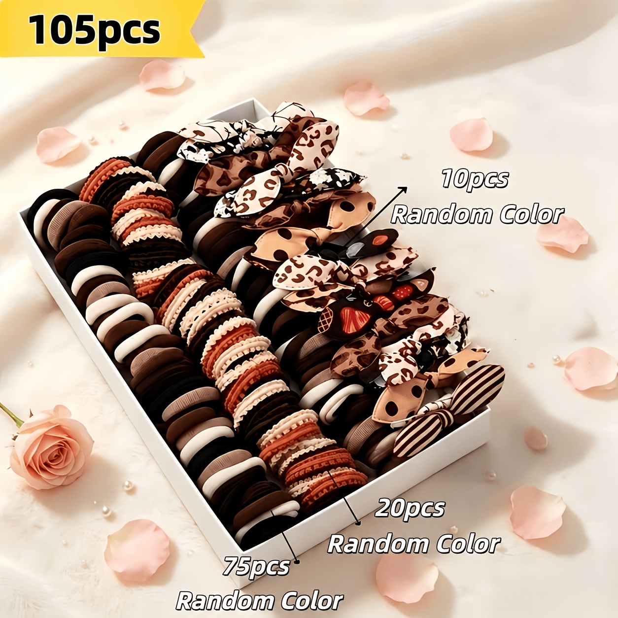 TEMU 105pcs Morandi Color Retro Hair Additions Hair Bands, Random Color. Includes Satin Bow Hair Clip, Layered Bow Hair Clips, Rhinestone And Side