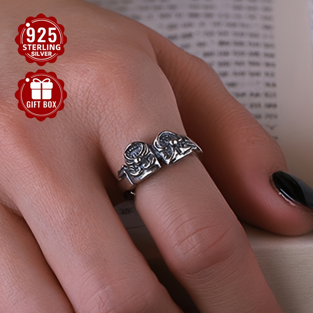 Women's S925 Sterling Silver Double Sided Clown Face Ring
