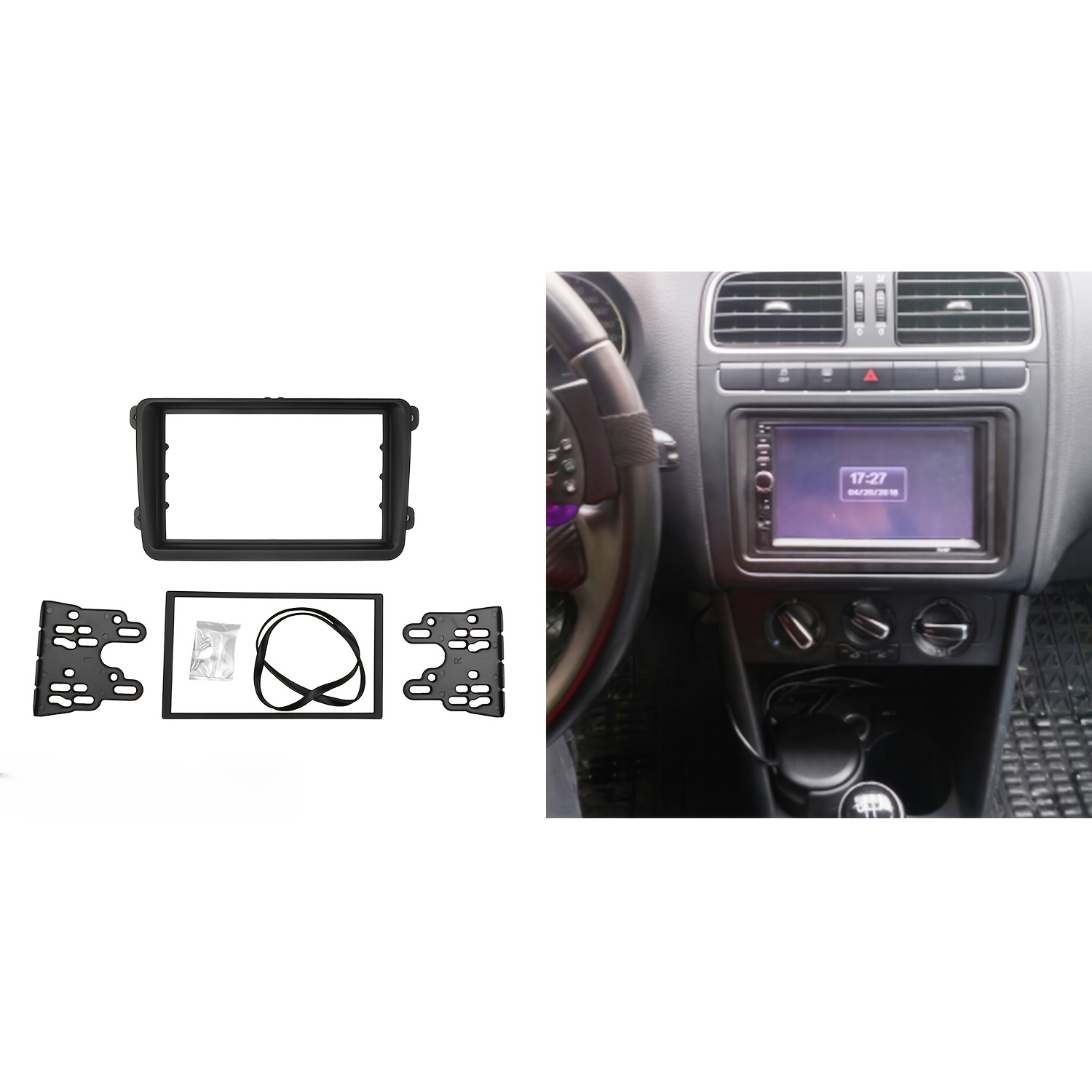 

Double Din Car Fascia For Vw, , Seat - Black Abs Plastic Radio Dash Kit, , Compatible With Caddy, , , Tiguan & More