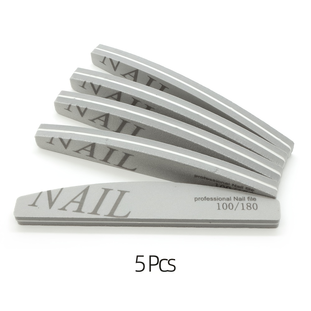 TEMU 5-pack Nail Buffers 100/180 Grit Washable Double-sided Nail Block File For Acrylic Natural Gel Nails, Gray