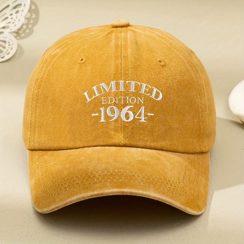 TEMU 1964 Embroidered Washed Baseball Cap For Outdoor Leisure, Featuring Floral Embroidery, Lightweight Vintage Style For Spring And Summer, Couple's