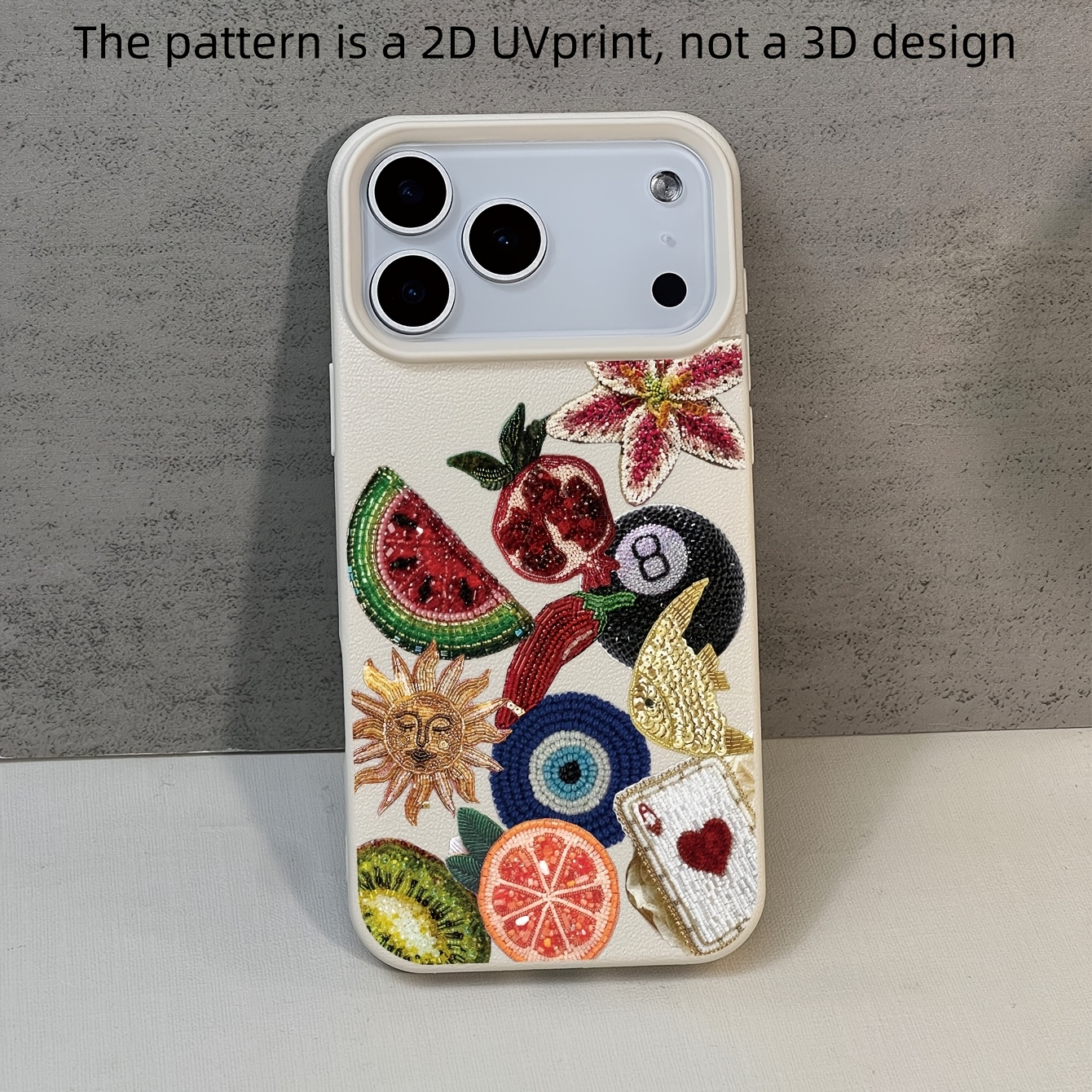 TEMU Phone Case - [2dflat] Fruit Billiard Floral Pattern Phone Anti-drop Lychee Texture Phone Case, Suitable For Iphone 17 16 15 14 13 12 Pro Cases,
