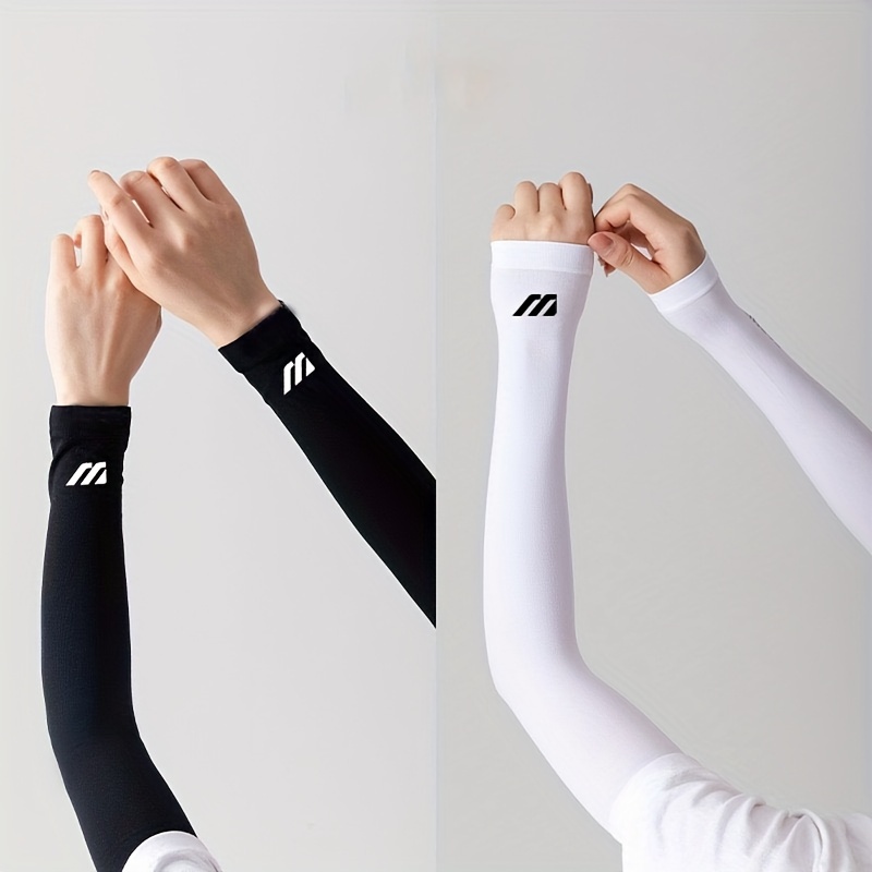 Unisex Arm Sleeves - High Elasticity, Breathable & Moisture-Wicking, Ideal for Outdoor Sports & Summer Activities, Black with White Logo, Outdoor Sports Gear|Breathable Armwear|Stretchy Fabric, Arm Sleeve, Hand Sleeve, Wristband