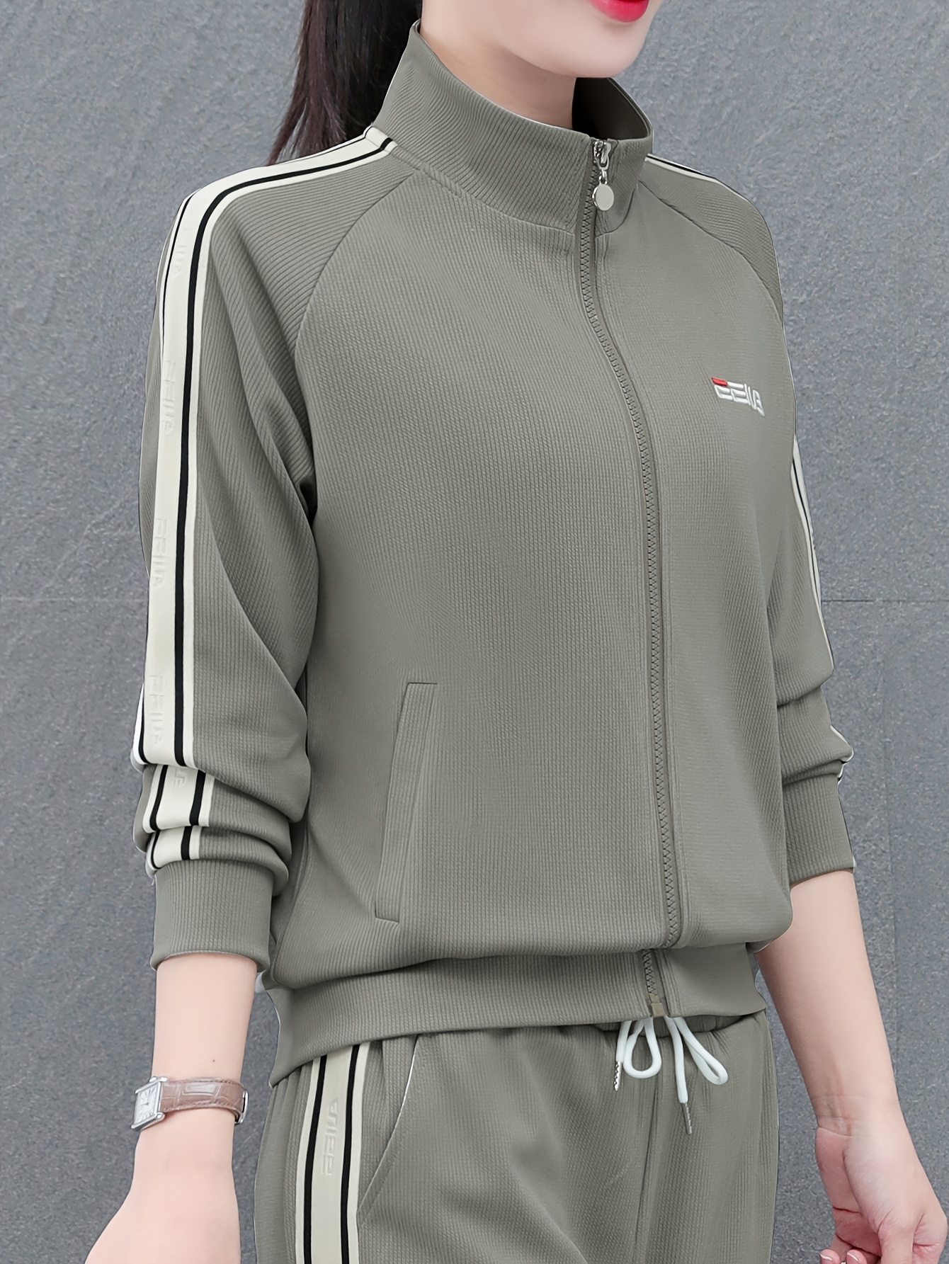 womens windproof casual zipper cardigan jacket collar with metal zipper front sporty   suitable for home gym outdoor wear   transition layering piece