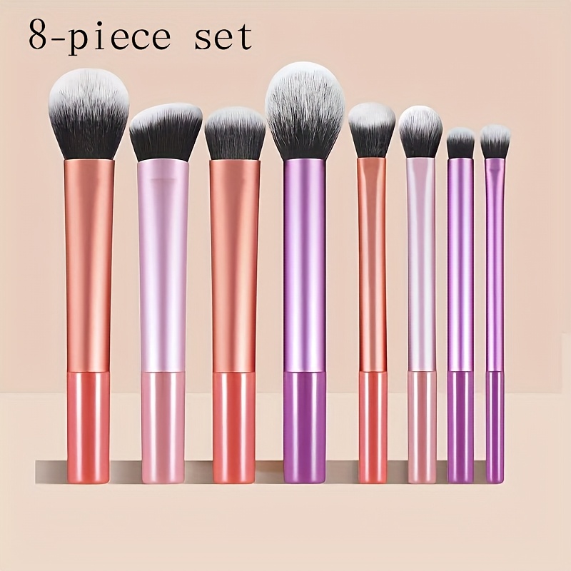 Image of 8pcs Hypoallergenic Soft Nylon Makeup Brush Set - Skin-friendly Foundation, Concealer, Powder & Blush/ Eyeshadow Brushes With Hollow Tip For Types | Gentle Beauty Tools For & -prone Users (8 Brushes)